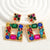 Luxury Colorful Square Crystal Drop Earrings for Women Fashion Exquisite Hollow Rhinestone Big Earrings 2024 Party Jewelry