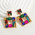 Luxury Colorful Square Crystal Drop Earrings for Women Fashion Exquisite Hollow Rhinestone Big Earrings 2024 Party Jewelry