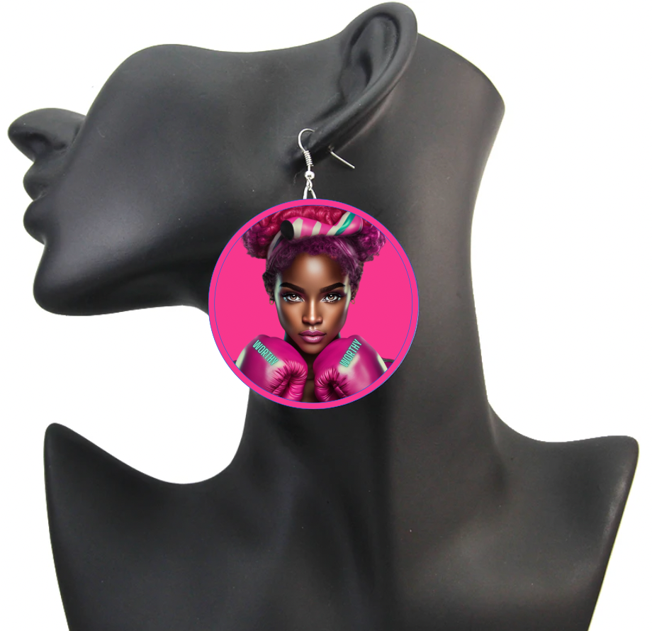 “Pass The Mic”Wood Pressed Hoop Earrings Powerful Black Woman